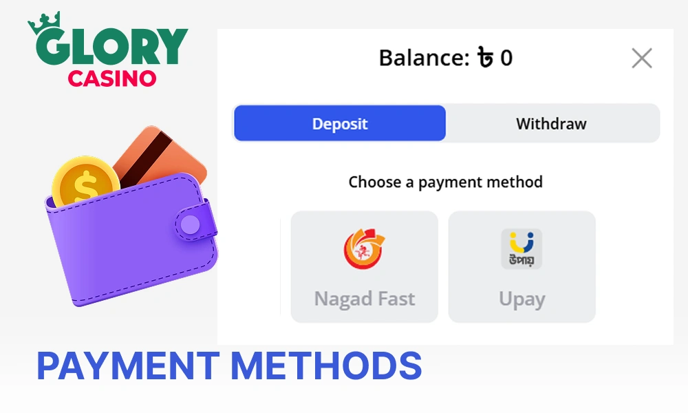 Glory casino payment methods 